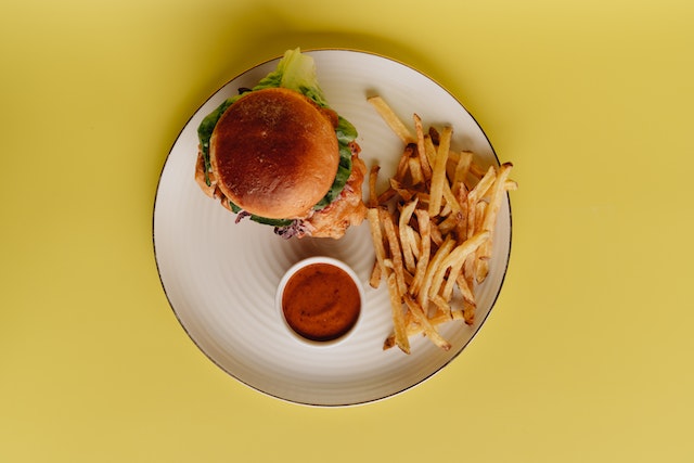 burger with fries